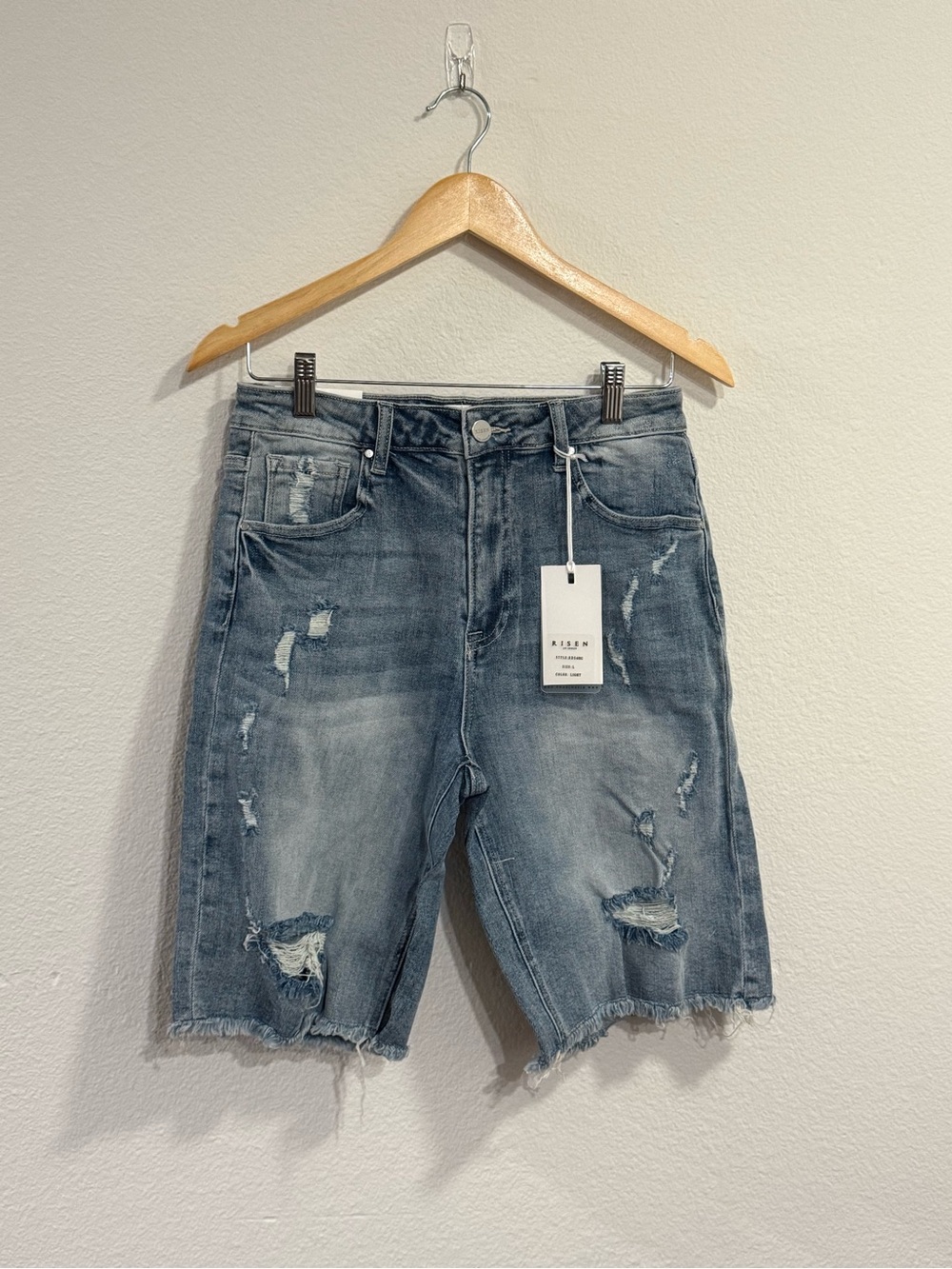 Risen Jeans Women's Distressed Denim Bermudas - Blue